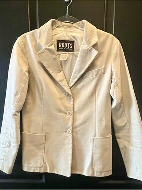 Roots Canada 100% Leather Blazer Cream Ivory Jacket Women’s Size 8 Minimalist